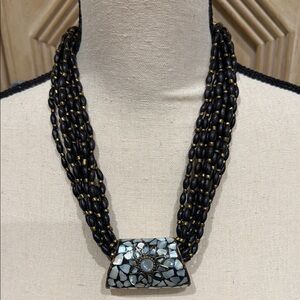 Chic Black and Gold Mosaic Necklace